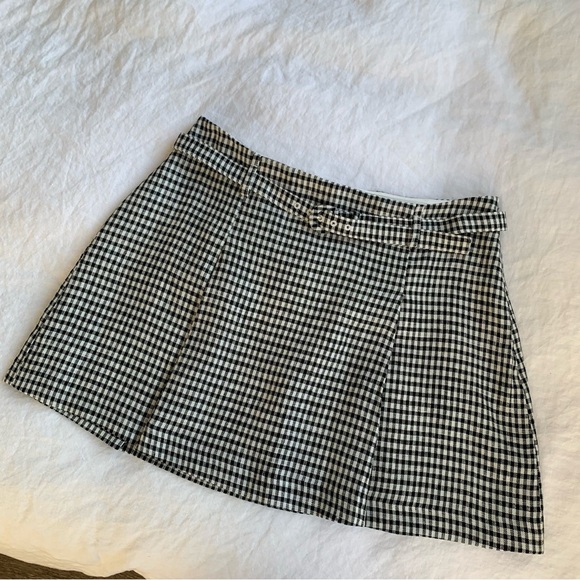 Reformation Rory Linen Belt Buckle A Line Mini Skirt Remy Check Gingham Plaid - Picture 6 of 10